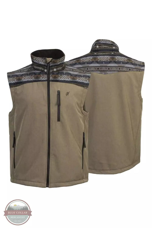Hooey HV109GYAZ Softshell Gray with Aztec Vest Front and Back View