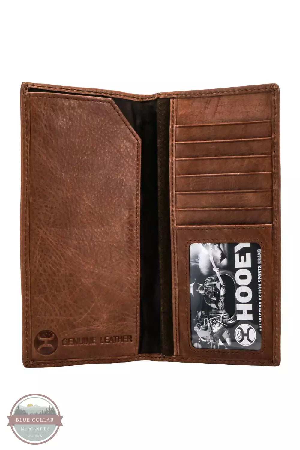 Hooey HW002- Roughout Basket Weave Rodeo Checkbook Wallet Brown Inside View