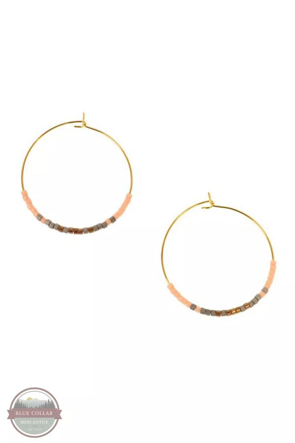 Joy Susan 341/04 Endless Hoop with Beads Earrings Gold & Pink Front View