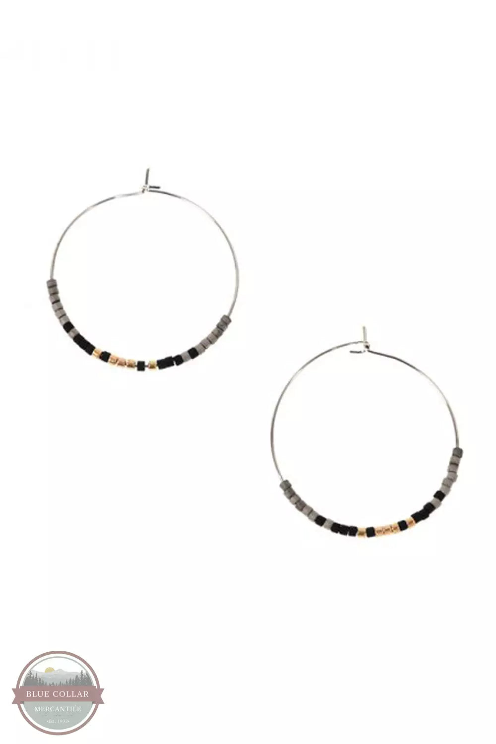 Joy Susan 341/04 Endless Hoop with Beads Earrings Silver & Black Front View