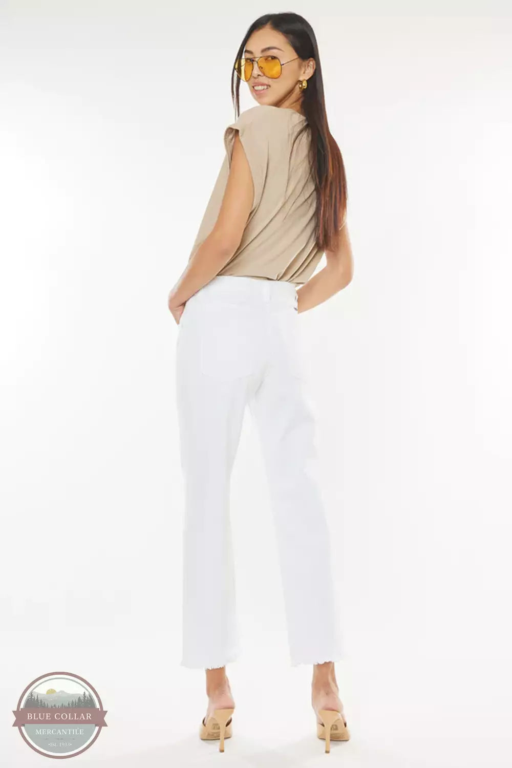 Kancan KC7392WT-OP Cammie High Rise Straight Leg Jeans in White Back View