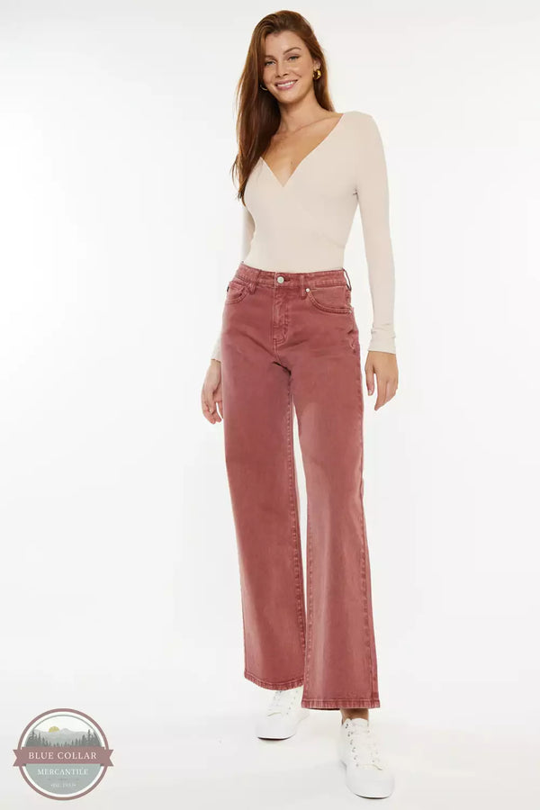 Kancan KC7456RT Aveline High Rise Wide Leg Jeans in Rust Wash Front View