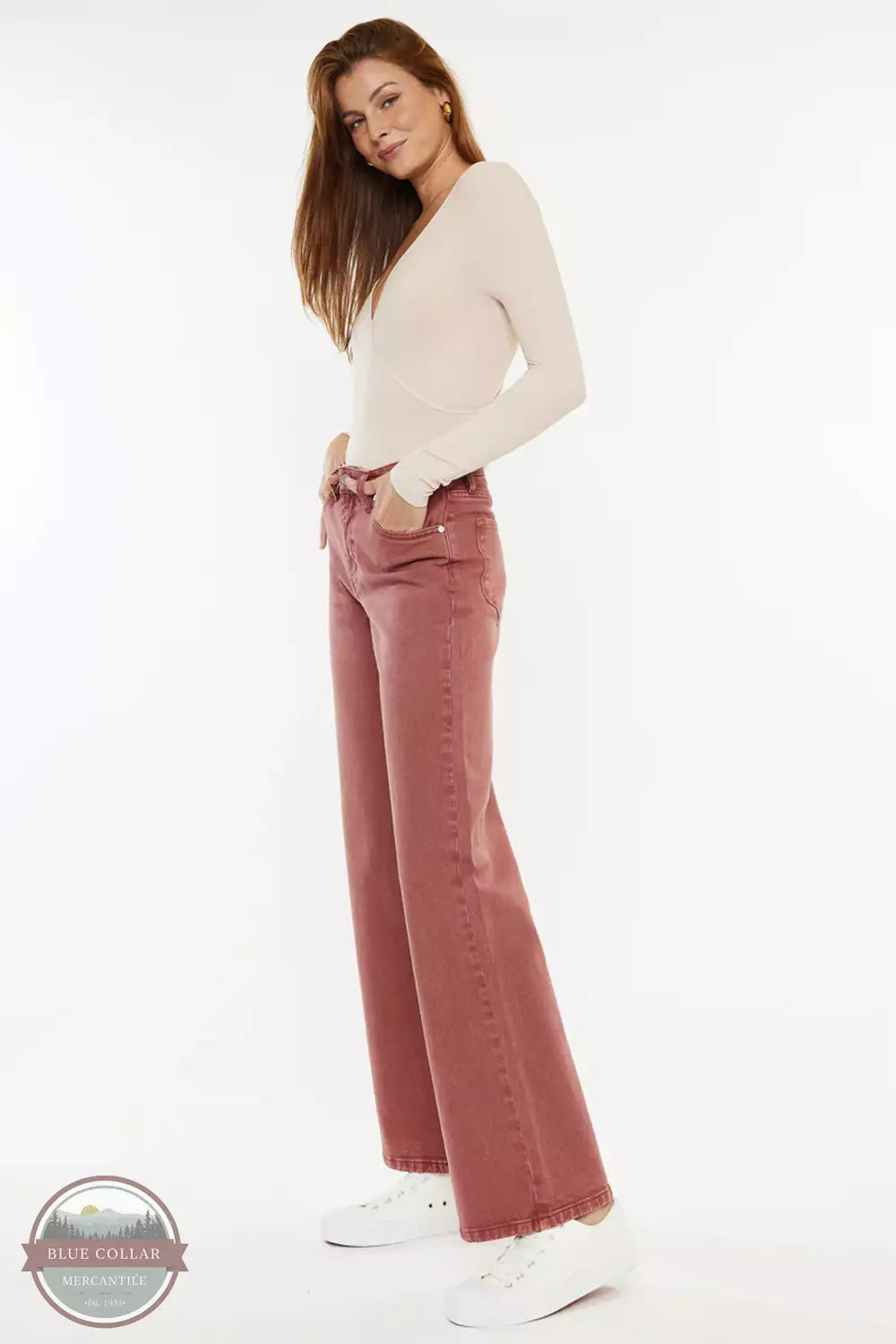 Kancan KC7456RT Aveline High Rise Wide Leg Jeans in Rust Wash Side View