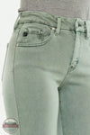 Kancan KC9369OV Perla High Rise Crop Bootcut Jeans in Olive Front Detail View