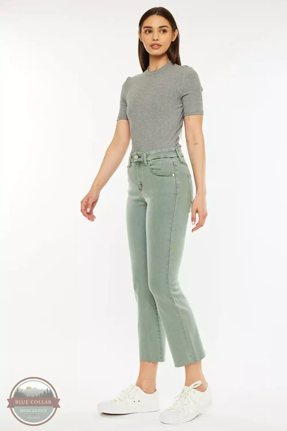 Kancan KC9369OV Perla High Rise Crop Bootcut Jeans in Olive Side View
