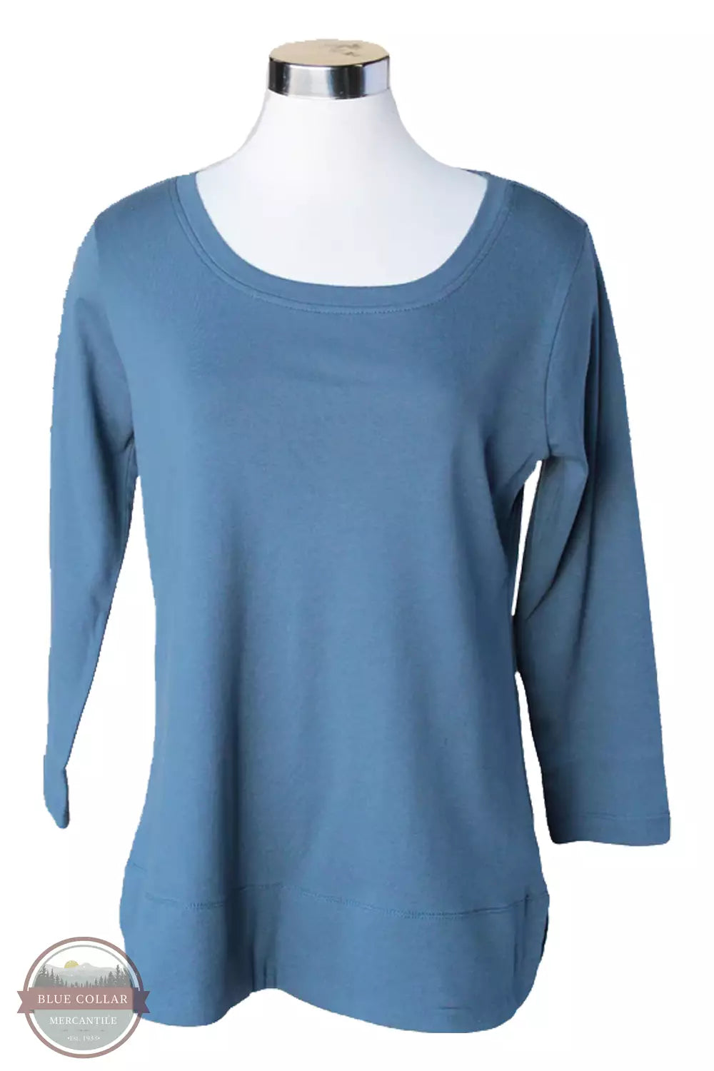 Keren Hart 155 3/4 Sleeve Scoop Neck Shirt Steel Blue Front View