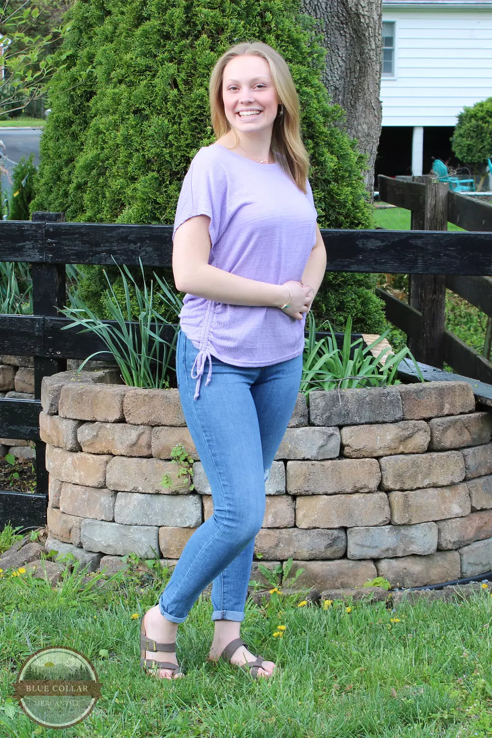 Keren Hart 26014 Cinch Sides Dolman Short Sleeve Shirt Purple Life View. Available in multiple colors