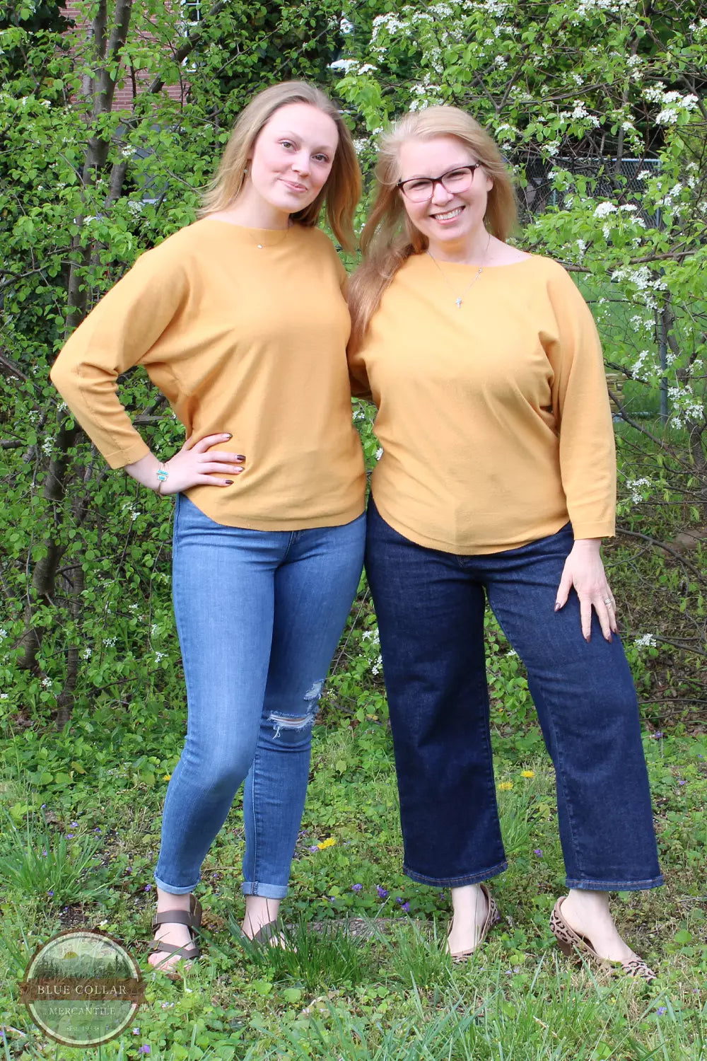 Keren Hart 26082 Boat Neck Long Dolman Sleeve Shirt Mustard Life View. Available in multiple colors