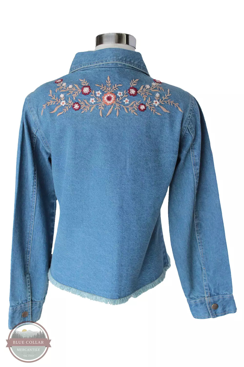 Keren Hart 65002 Denim Jacket with Floral Embroidery Back View