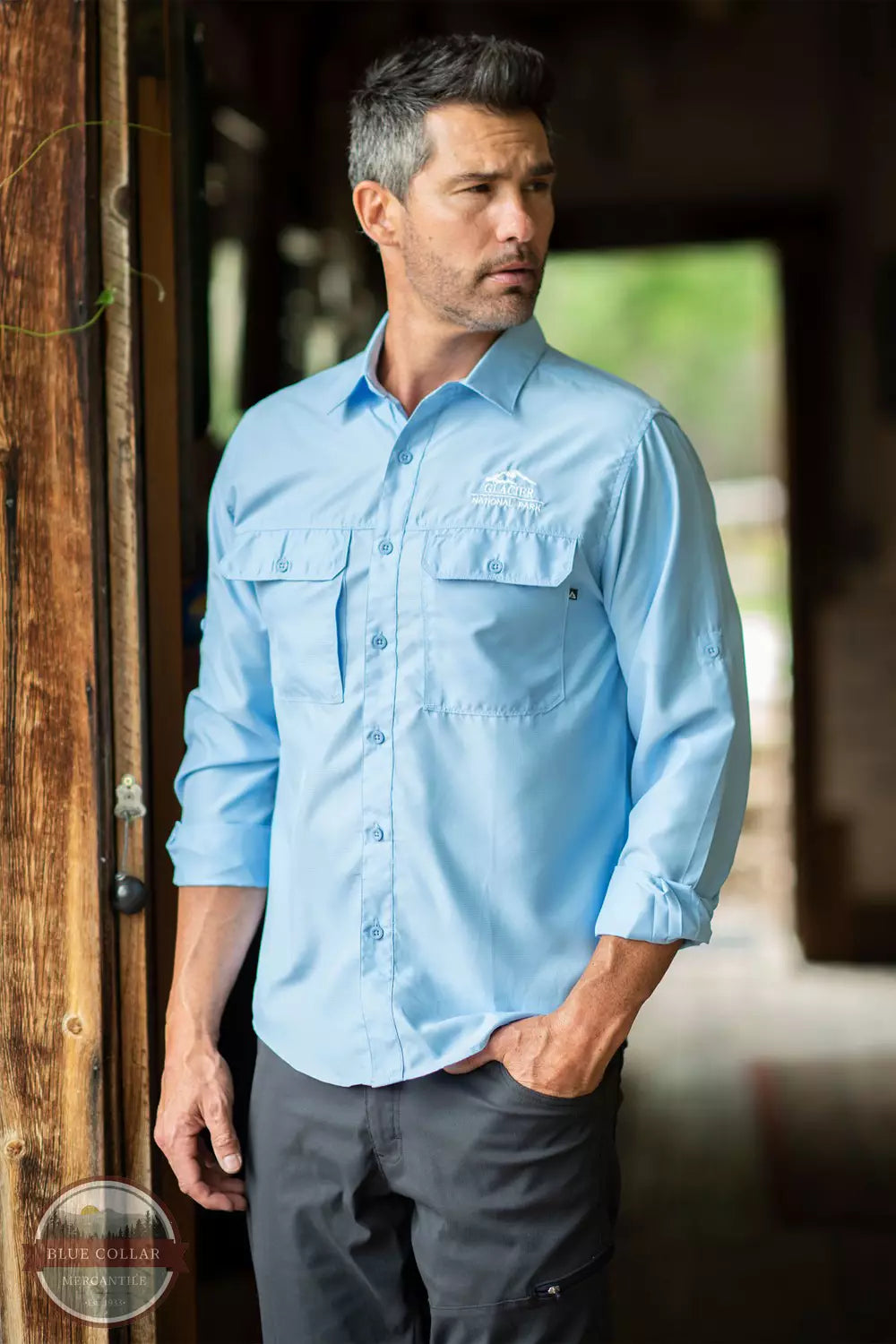 Landway WS-30 Seabright Outdoor Utility Shirt Sky Blue Life View