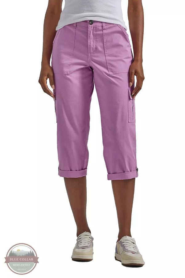 Lee 112328967 Flex-To-Go Relaxed Fit Cargo Capris in Pansy Front View