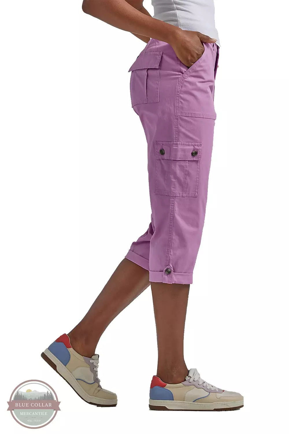 Lee 112328967 Flex-To-Go Relaxed Fit Cargo Capris in Pansy Side View