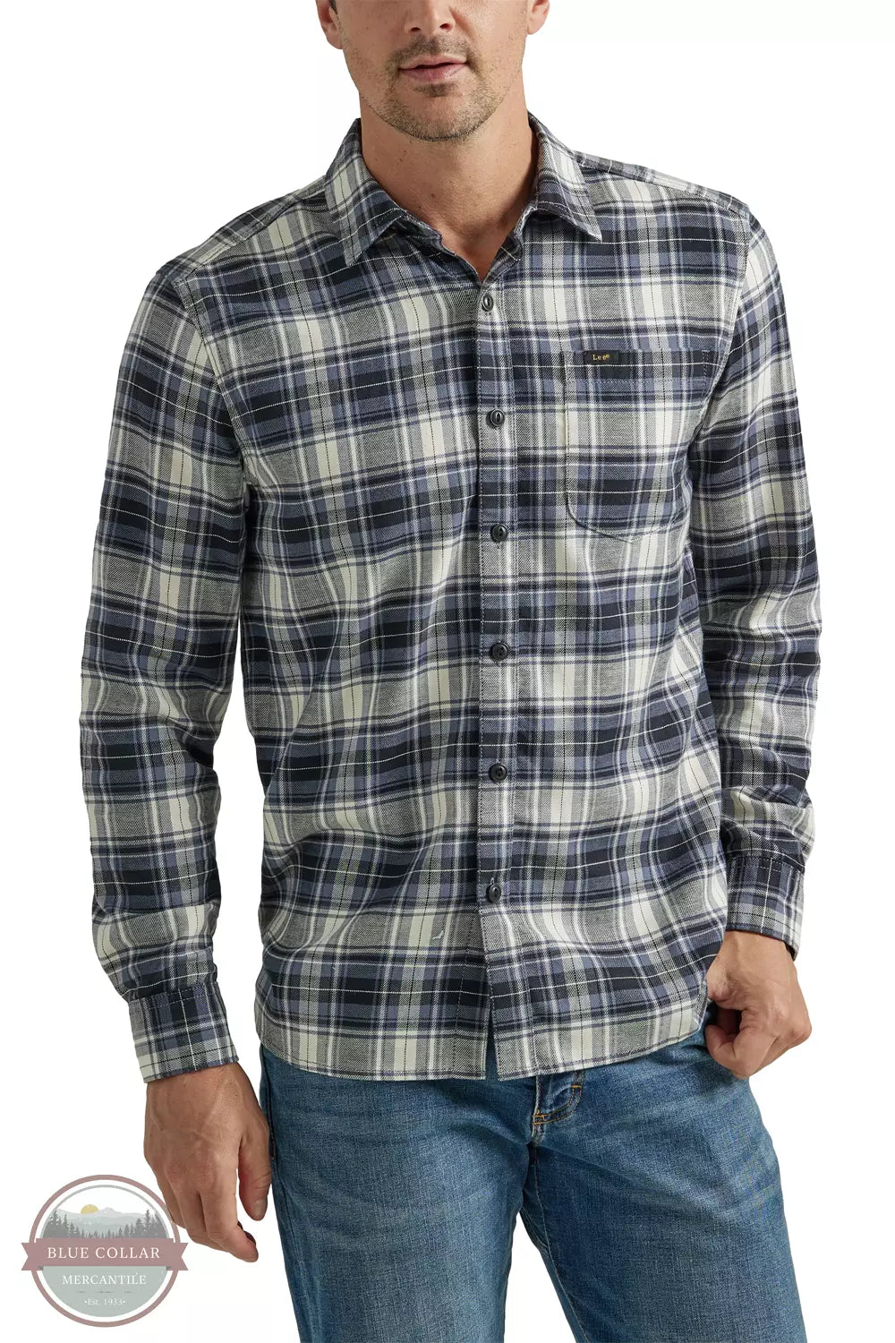 Lee 112339789 Extreme Motion All Purpose Button Down Long Sleeve Shirt in Unionall Black Plaid Front View
