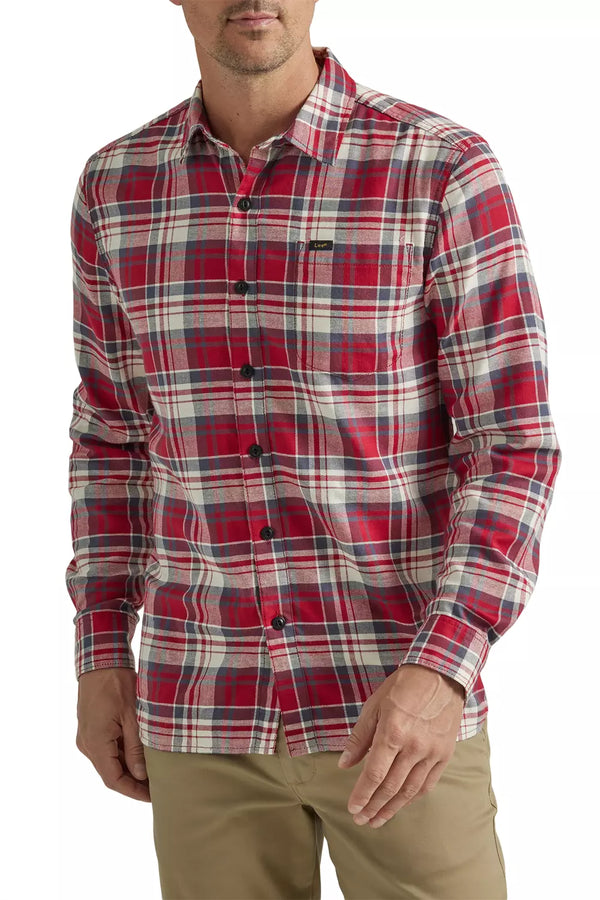Lee 112339793 Extreme Motion Button Down Long Sleeve Shirt in Amelia Red Plaid Front View