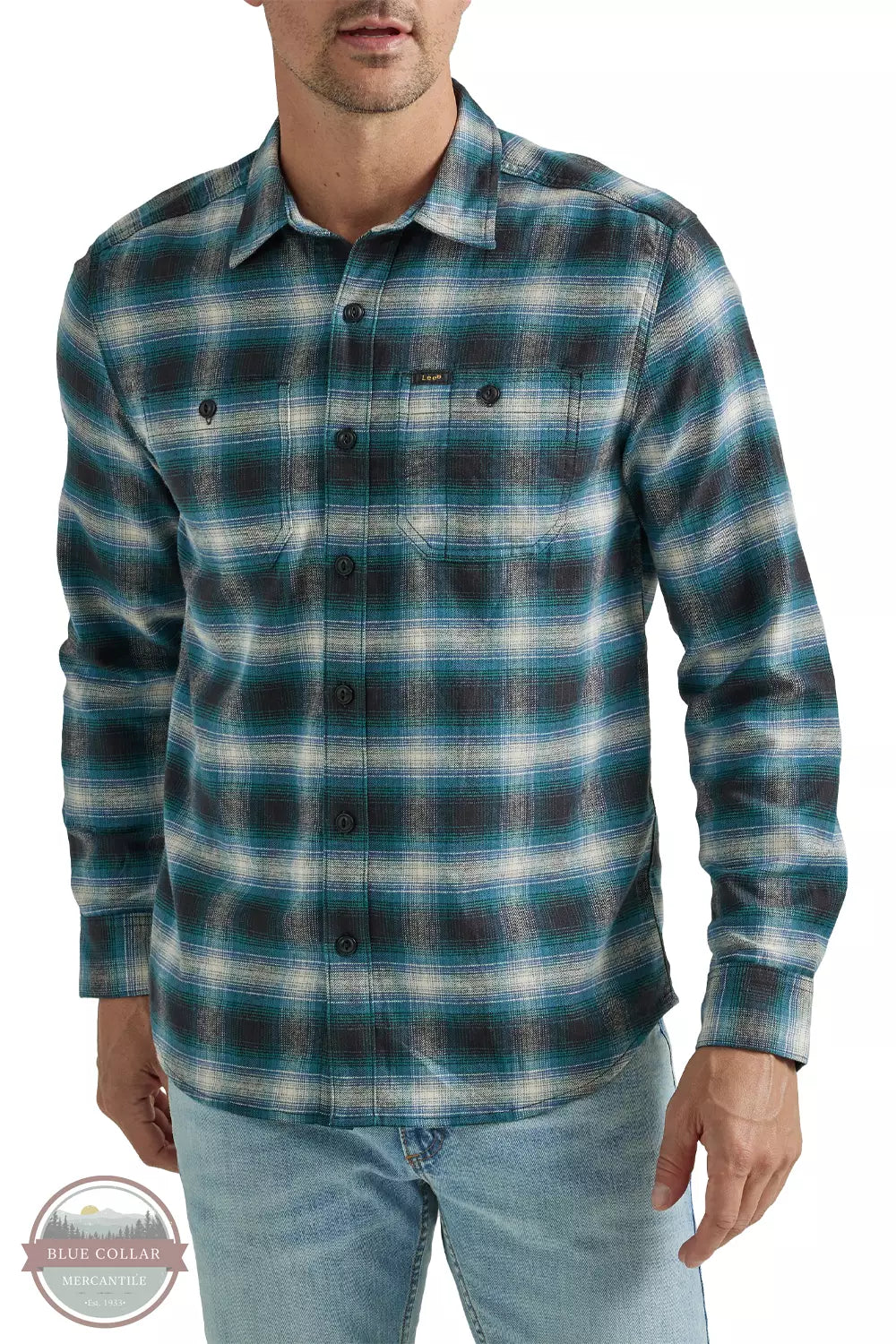 Lee 112339805 Extreme Motion Flannel Button Down Long Sleeve Shirt in Remini Plaid Front View