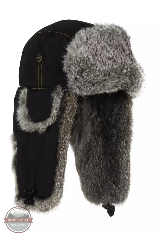Mad Bomber 304BLK Black Supplex Bomber Hat with Grey Fur Profile View