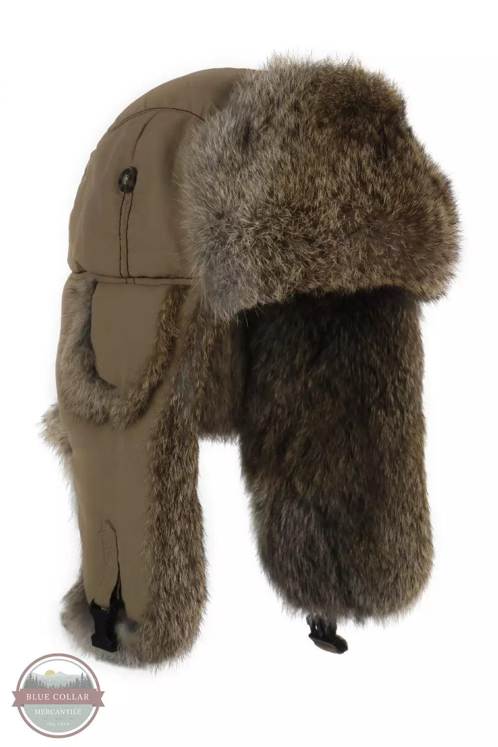 Mad Bomber 305FFXKHK Waxed Cotton Khaki Bomber Hat with Faux Fur Profile View