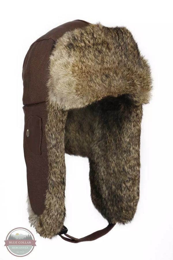Mad Bomber 305LHICK Hickory Leather Bomber Hat with Brown Fur Profile View