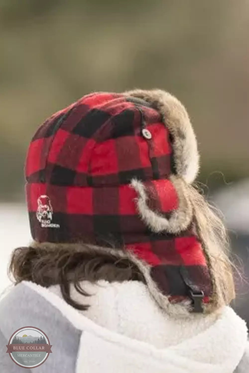 Mad Bomber 305WRED Red/Black Plaid Wool Bomber Hat with Brown Fur Life View