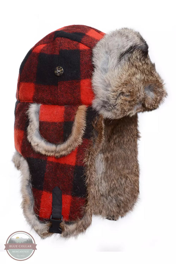 Mad Bomber 305WRED Red/Black Plaid Wool Bomber Hat with Brown Fur Profile View