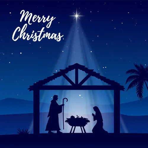 Nativity Scene in Blue Shades Merry Christmas from Blue Collar Mercantile