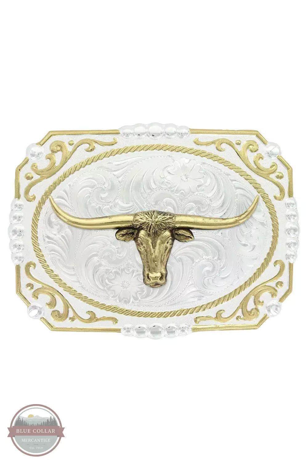 Montana Silversmith 25815-767 Two-Tone Cowboy Cameo Buckle with Longhorn Front View