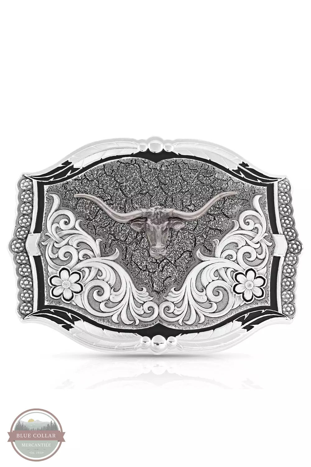 Montana Silversmith 43810S-771 Cracked Earth Monochrome Longhorn Buckle Front View