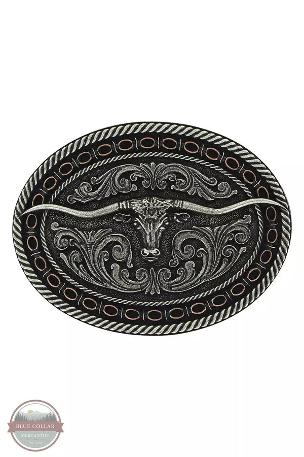 Montana Silversmiths A742 Two Tone Antiqued Round Barbed Longhorn Attitude Buckle Front View