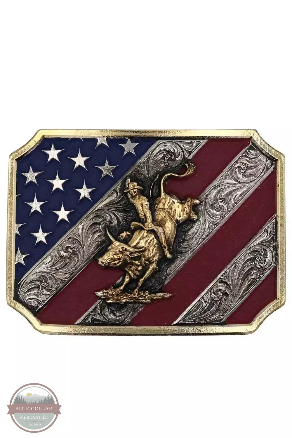 Montana Silversmiths A865 Patriot Bull Rider Attitude Buckle Front View