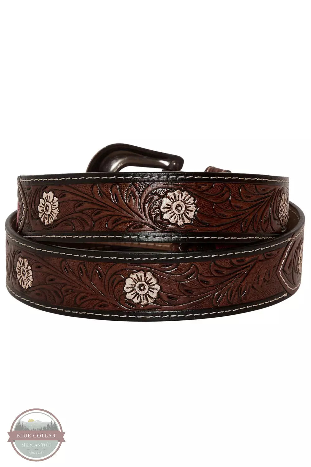 Myra Bag S-4062 Pink Feather Hand-Tooled Leather Belt Back View