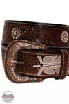 Myra Bag S-4062 Pink Feather Hand-Tooled Leather Belt Detail View
