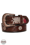 Myra Bag S-4062 Pink Feather Hand-Tooled Leather Belt Front VIew