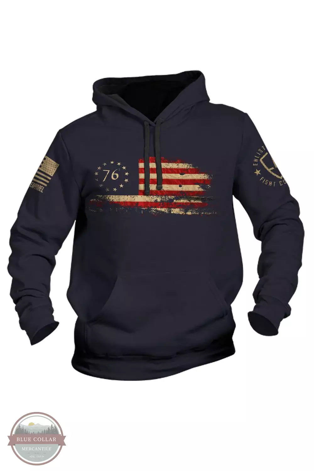Nine Line E9-76-H-NAVY Enlisted 9 - 76 Flag Hoodie Front View