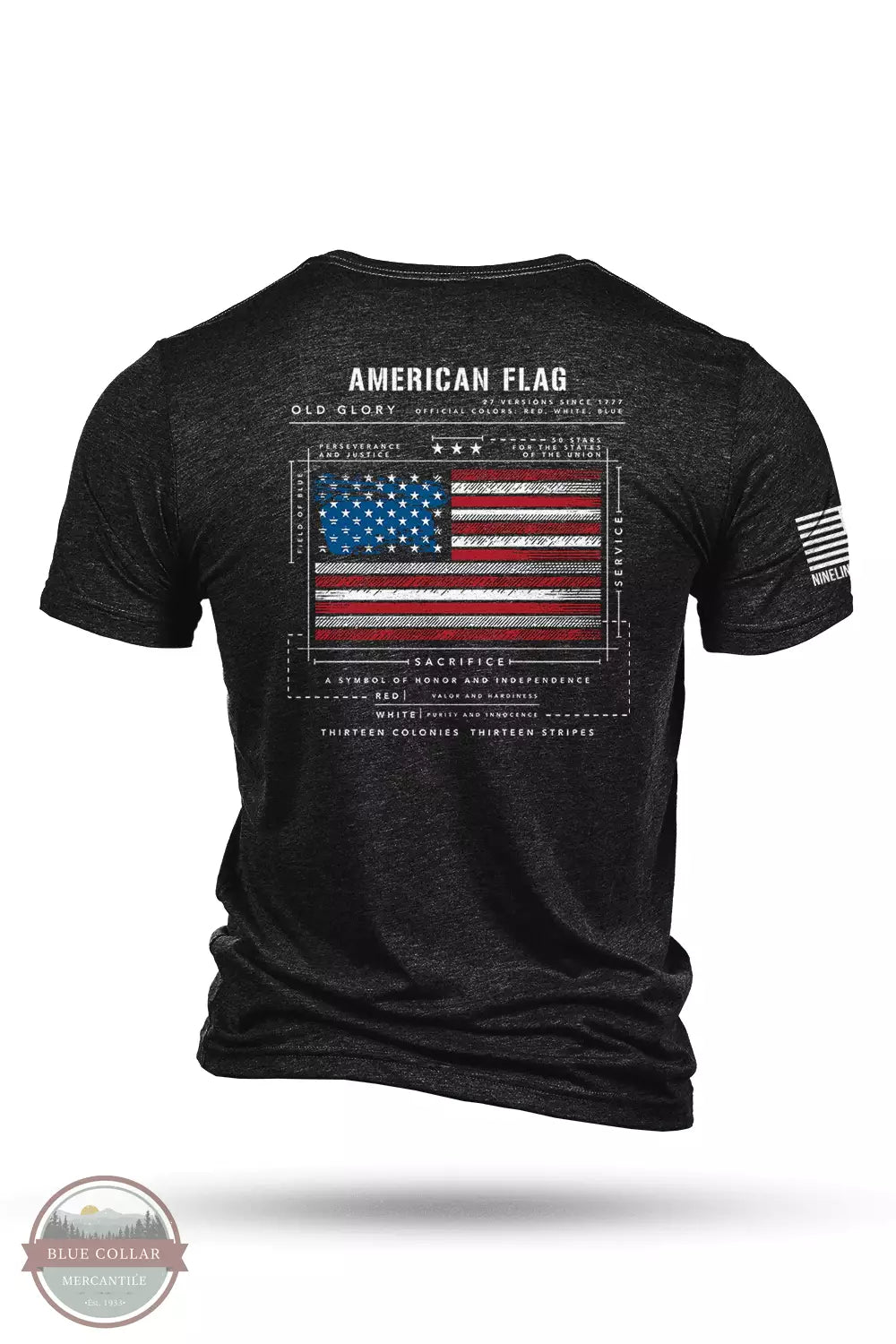 Nine Line FLAGSCH-TSTRI-CHARCOALBLACK American Flag Schematic Tri-Blend Short Sleeve T-Shirt in Charcoal Black Back View