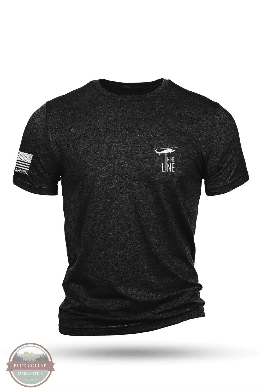 Nine Line FLAGSCH-TSTRI-CHARCOALBLACK American Flag Schematic Tri-Blend Short Sleeve T-Shirt in Charcoal Black Front View
