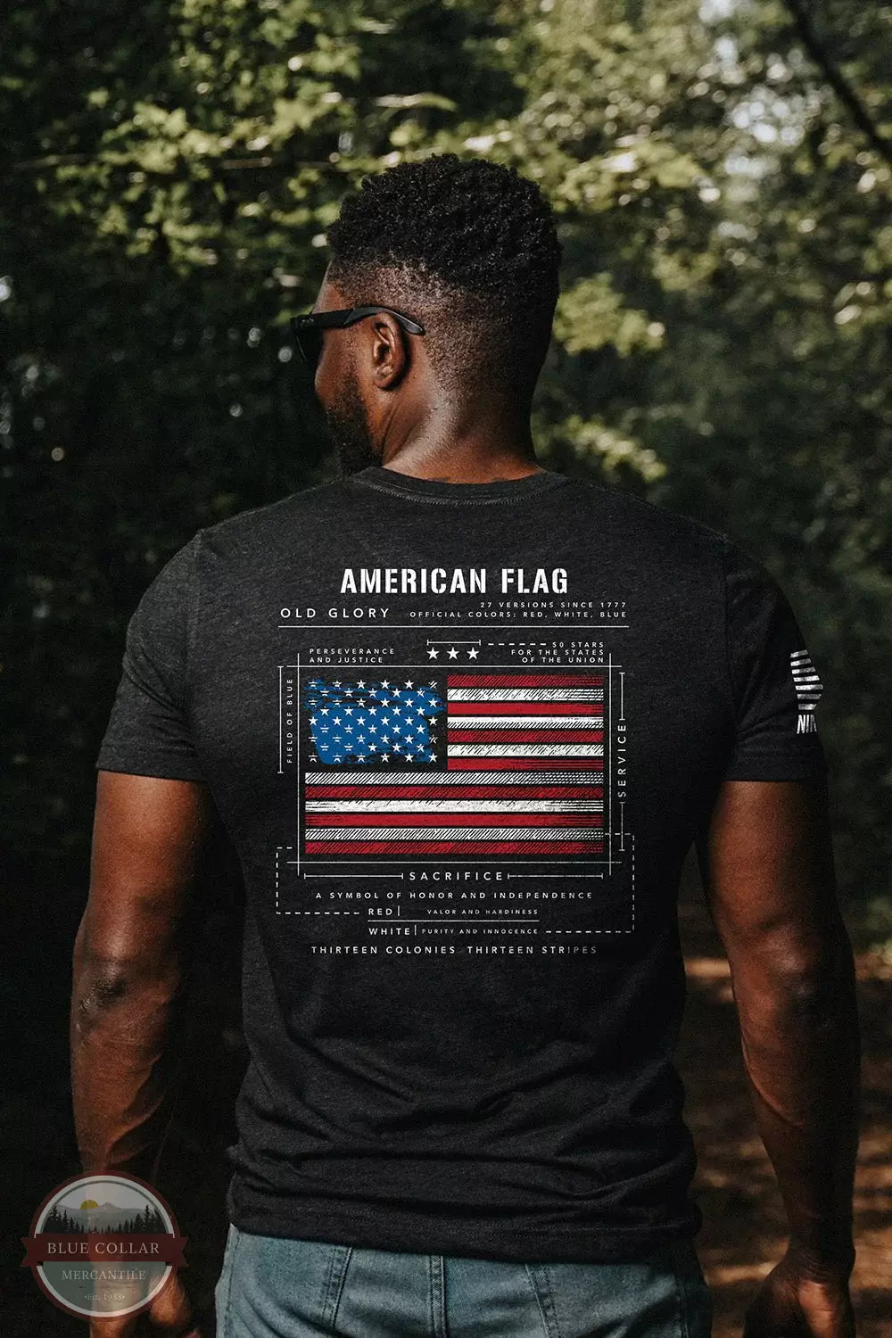 Nine Line FLAGSCH-TSTRI-CHARCOALBLACK American Flag Schematic Tri-Blend Short Sleeve T-Shirt in Charcoal Black Life View