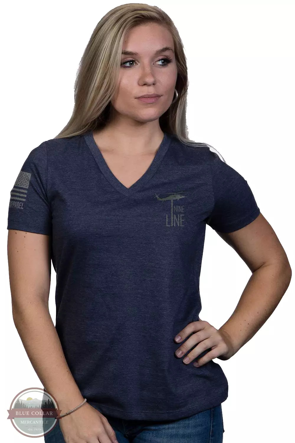 Nine Line GGRACE-WRVN Grit and Grace Relaxed Fit V-Neck T-Shirt Navy Front View