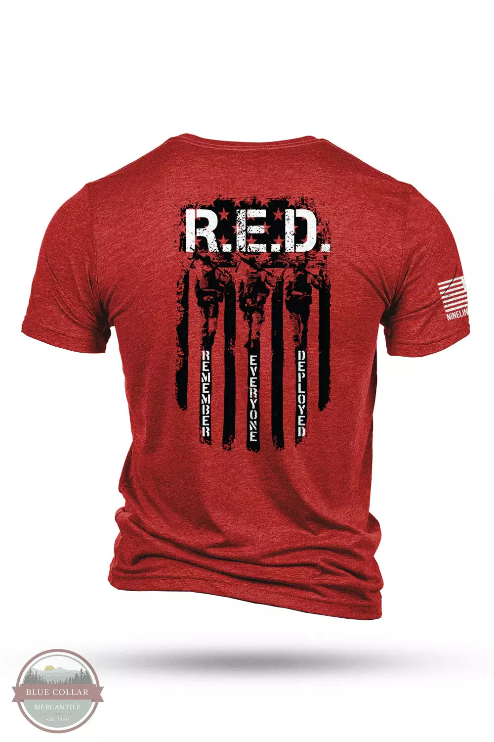 Nine Line RED-TSTRI-RED Remember Everyone Deployed Tri-Blend Short Sleeve T-Shirt in Red Back View