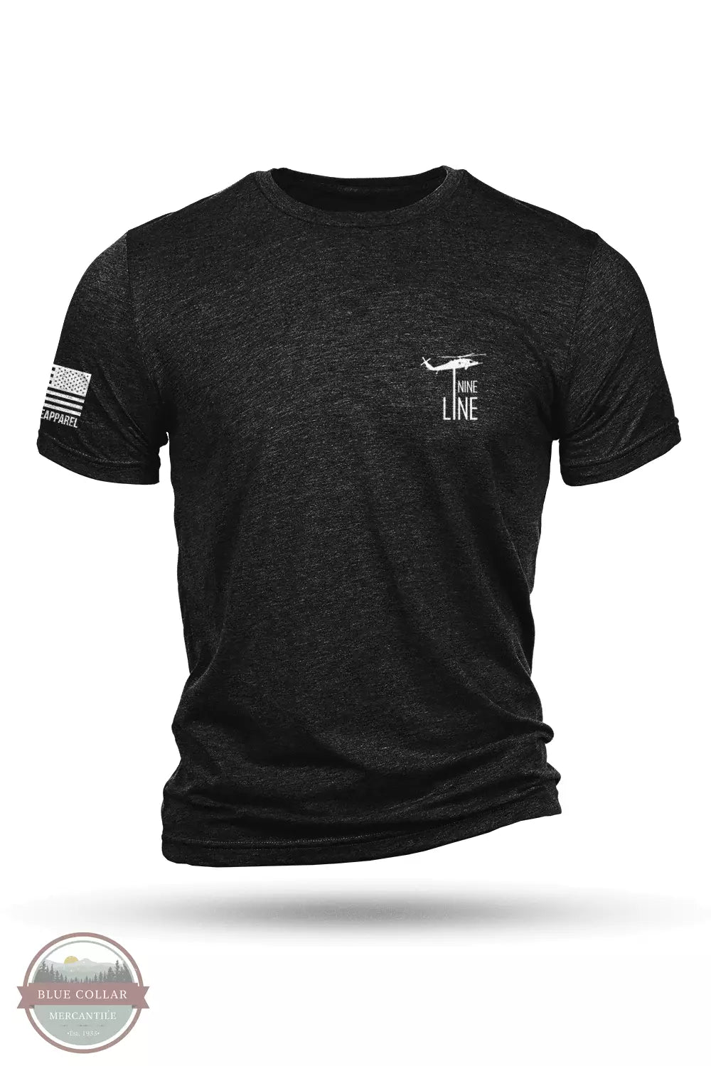 Nine Line TBL-TSTRI-CHARCOALBLACK Thin Blue Line Tri-Blend Short Sleeve T-Shirt in Charcoal Black Front View