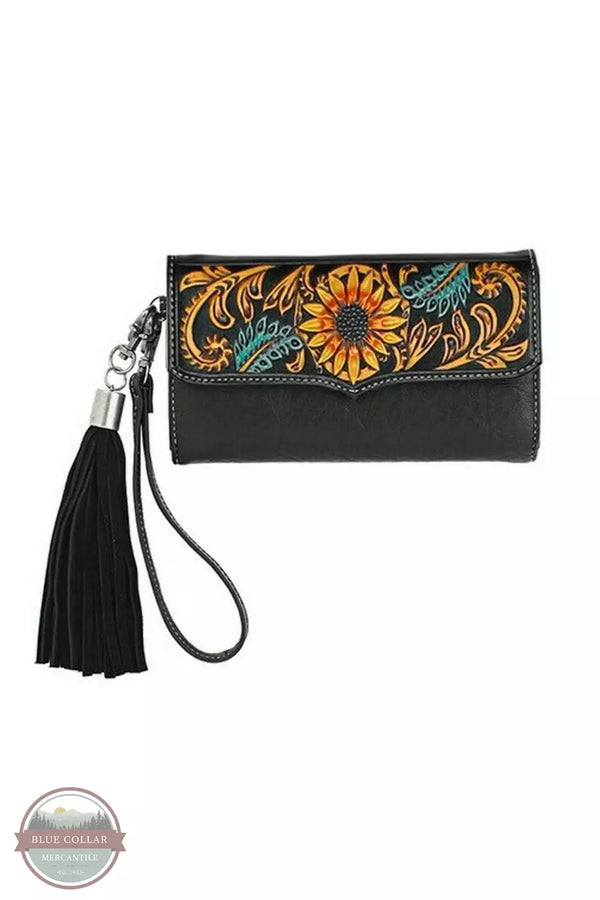 Nocona N770008201 Norma Clutch Wallet with Sunflower Design in Black Front View
