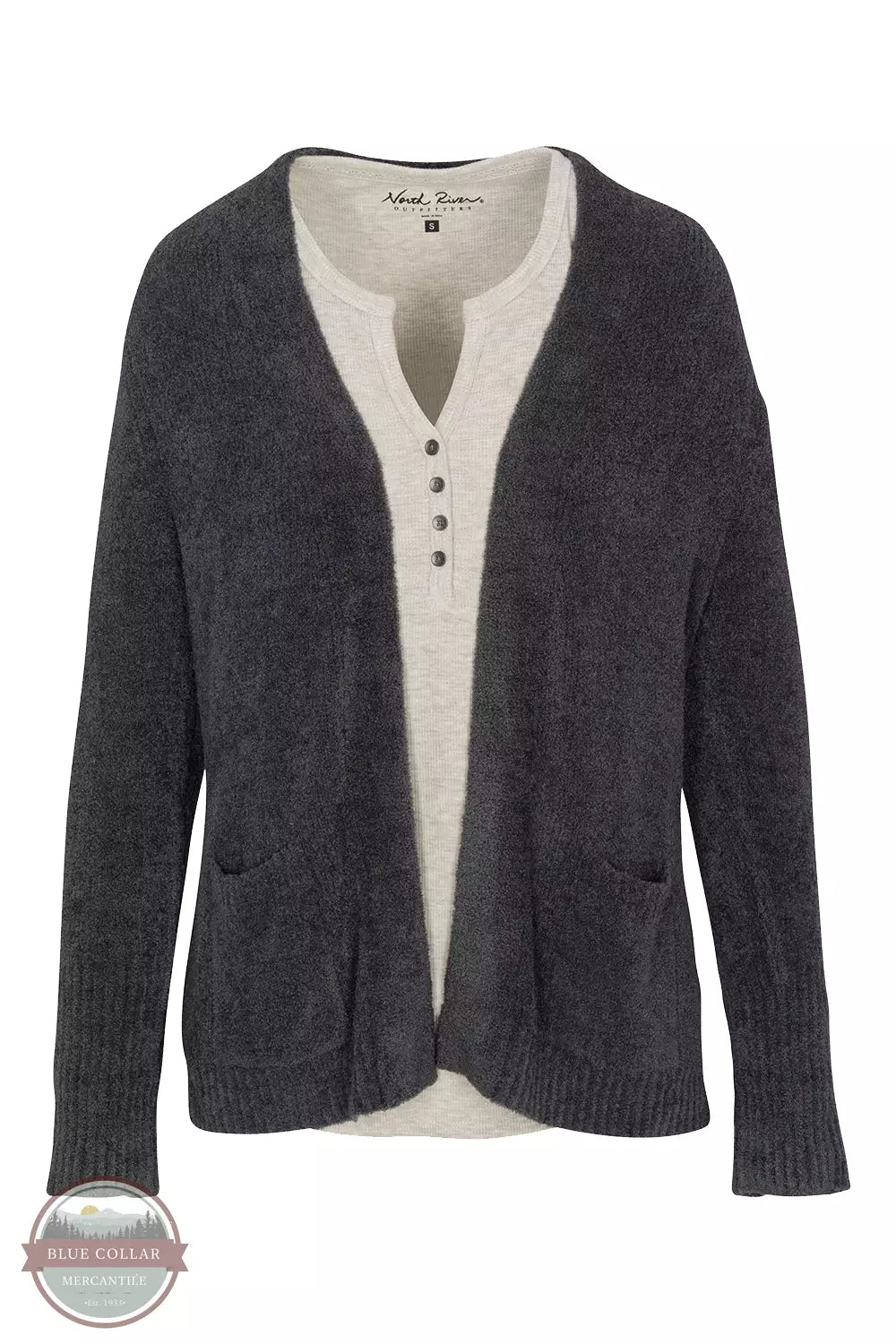 North River NRL9080 Charcoal Plush Sweater Cardigan in Charcoal Front Layered View