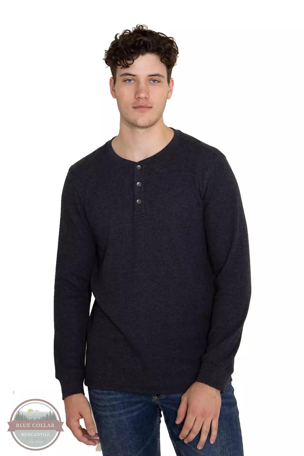 North River NRM2195 Heathered Waffle Long Sleeve Henley Charcoal Front View