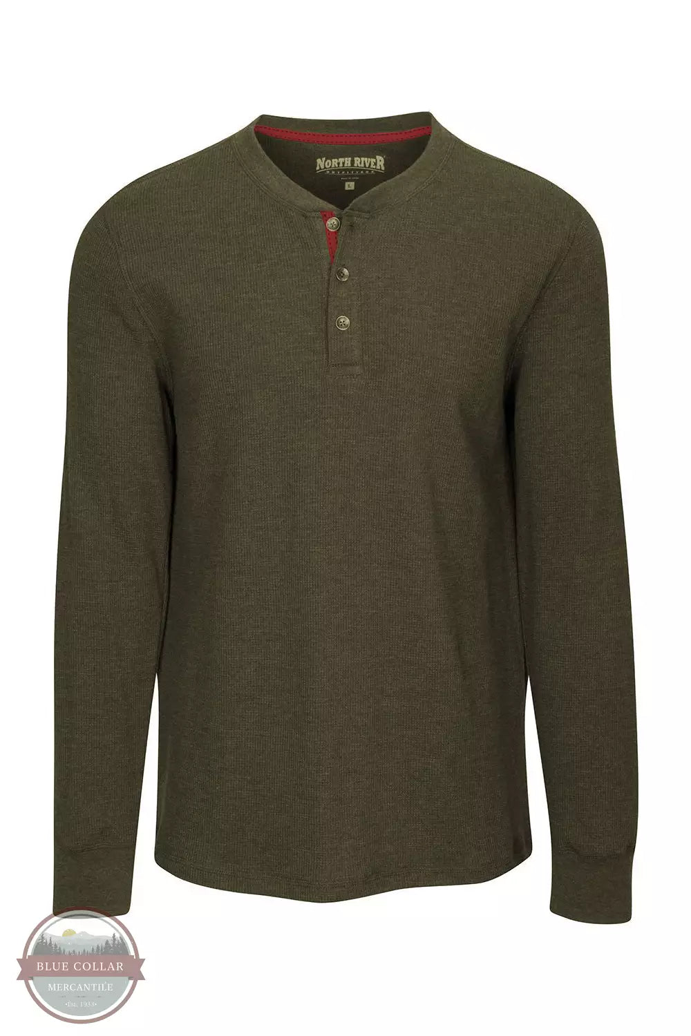 North River NRM2195 Heathered Waffle Long Sleeve Henley Olive Front View