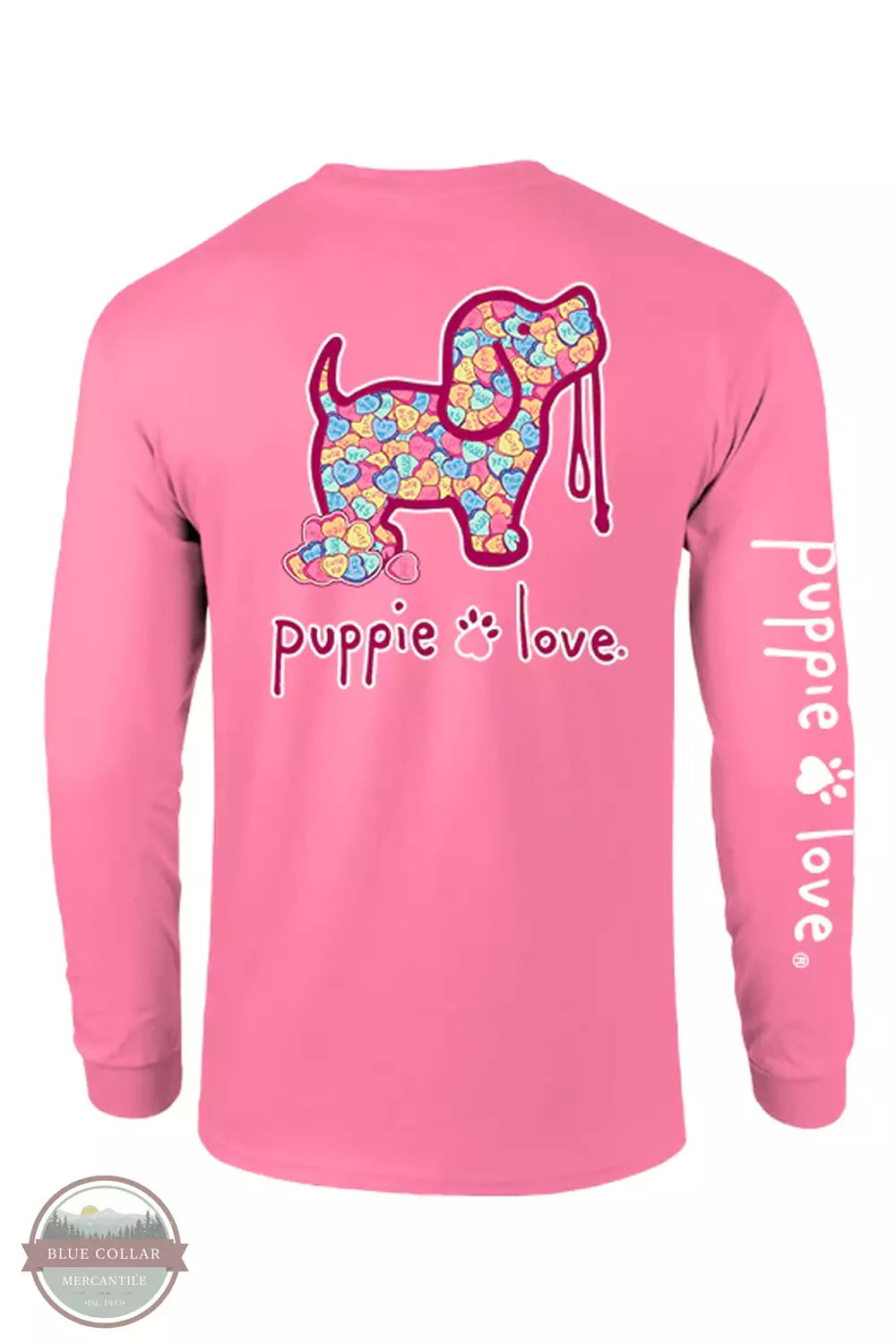 Puppie Love SPL1526 Candy Hearts Pup Long Sleeve T-Shirt in Azalea Back View