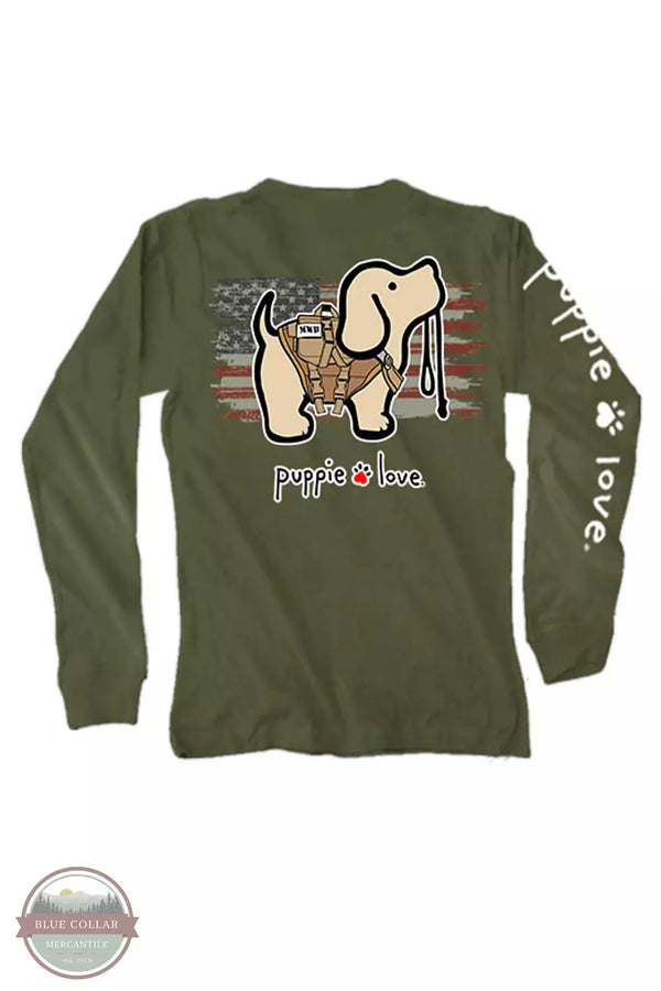 Puppie Love SPL961 Military Working Pup Long Sleeve T-Shirt in Military Green Back View