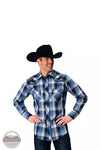 Roper 01-001-0016-1065 BU Embroidered Long Sleeve Western Snap Shirt in Blue Plaid Front View