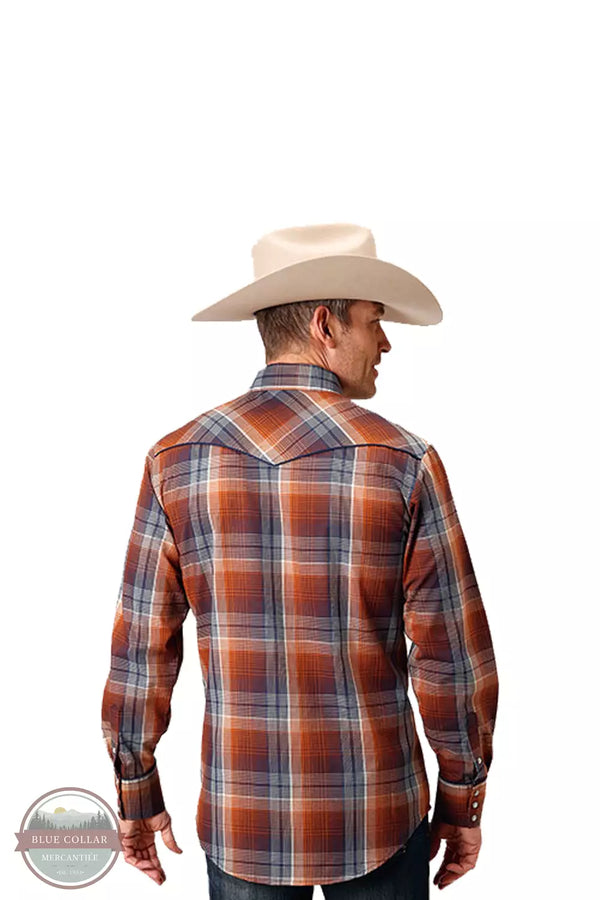 Roper 01-001-0016-1066 BR Embroidered Long Sleeve Western Snap Shirt in Brown Plaid Back View