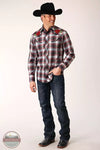 Roper 01-001-0016-6041 RE Embroidered Rose Long Sleeve Snap Shirt in Red Plaid Full View