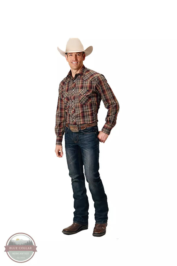 Roper 01-001-0101-1064 BR Classic Long Sleeve Western Snap Shirt in Brown Plaid Full View