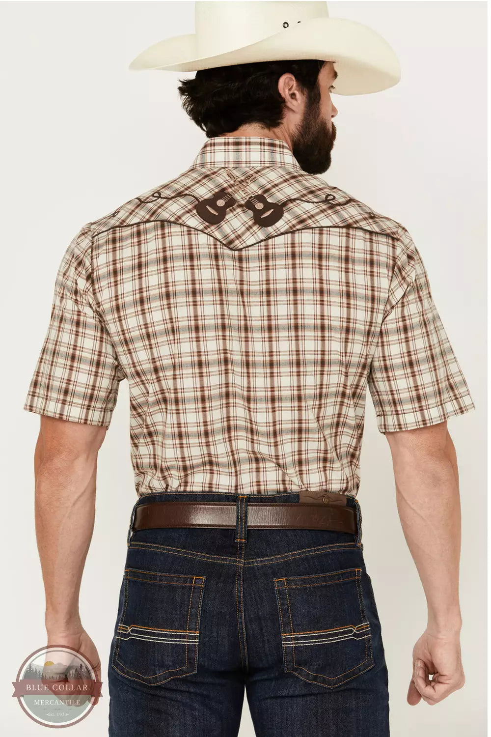 Roper 01-002-0016-3001 BR Embroidered Western Snap Short Sleeve Shirt Back View